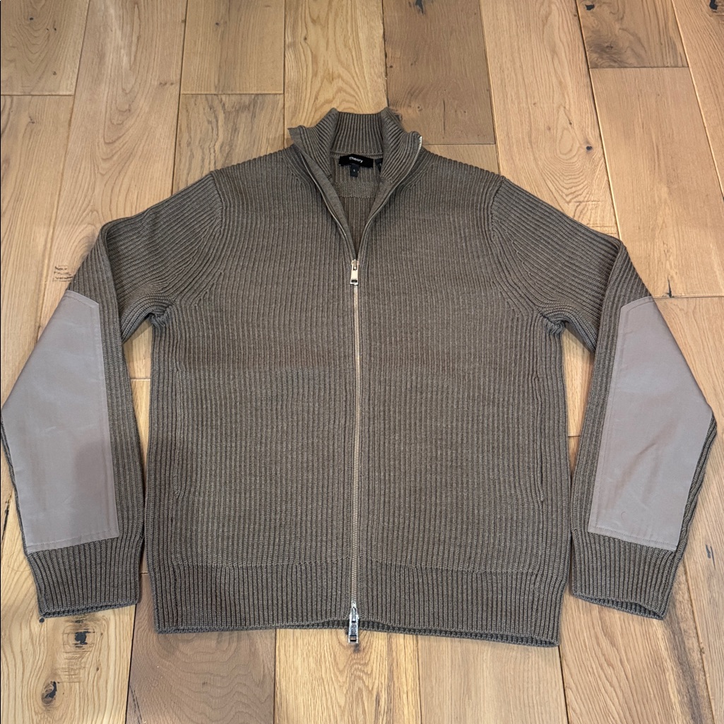 Theory Scotty Fz Armour Midweight Wool Ribbed Zip Sweater